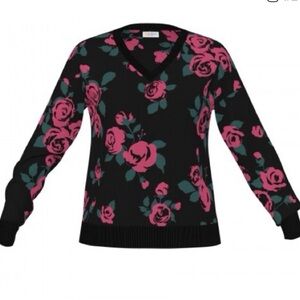 LuLaRoe Black and Pink Floral V-Neck Sweater